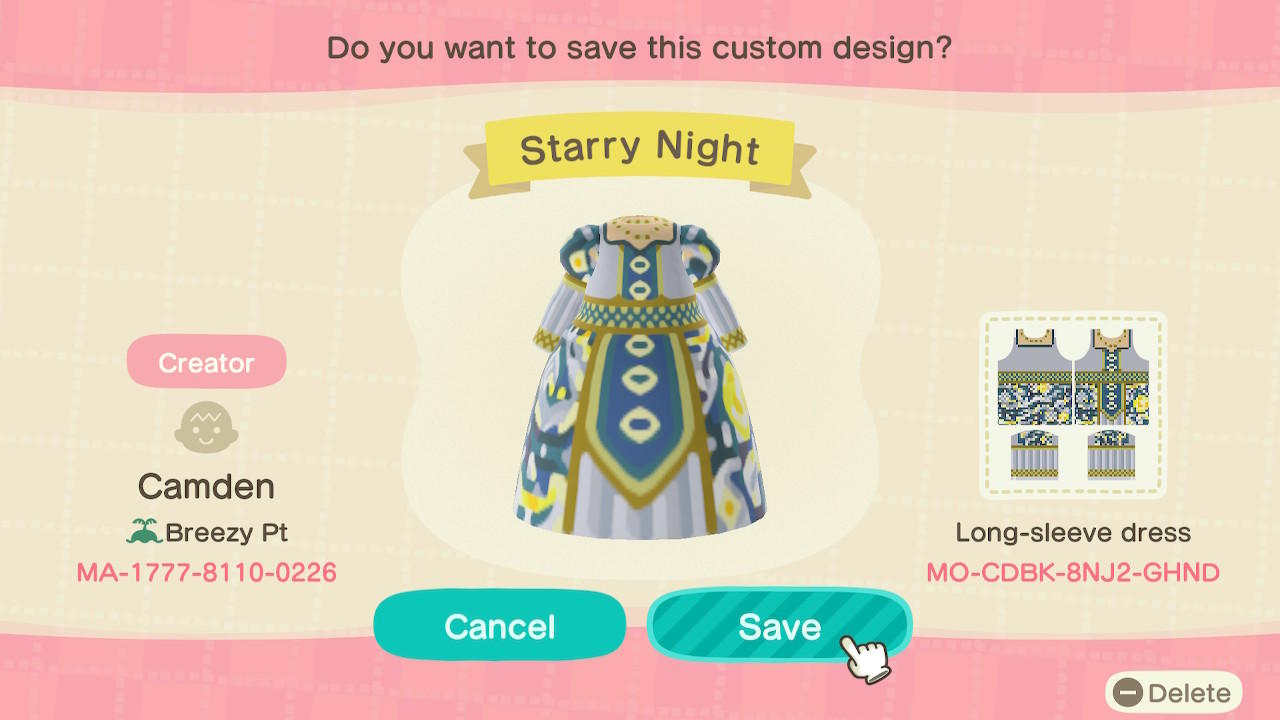 Animal Crossing Design Code: MO-CDBK-8NJ2-GHND Starry Night