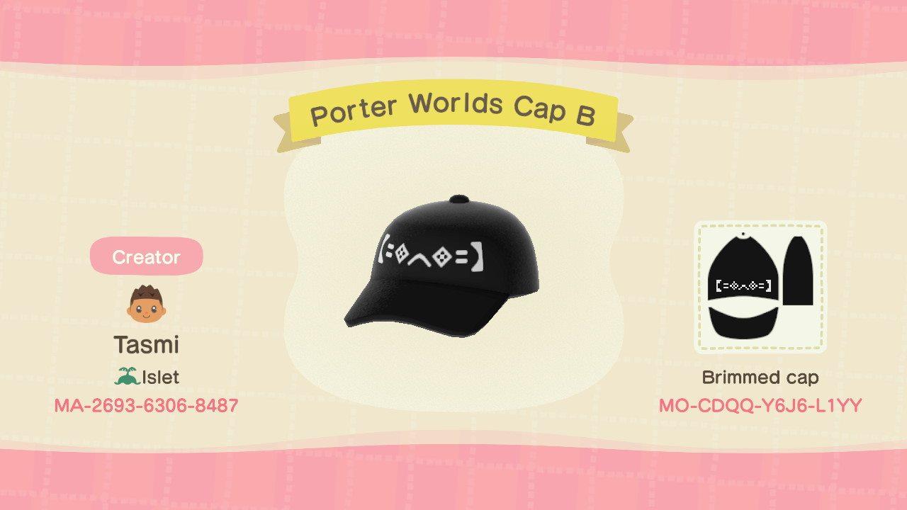 Animal Crossing Design Code: MO-CDQQ-Y6J6-L1YY Porter Worlds Cap B