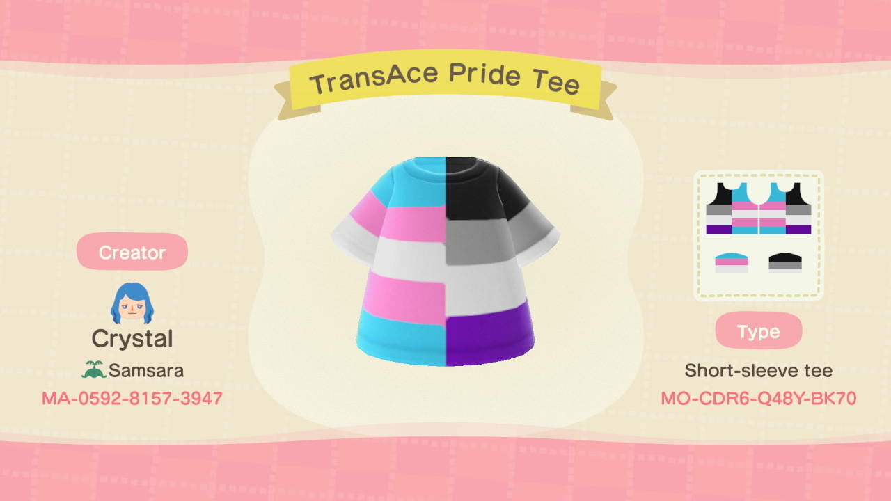 Animal Crossing Design Code: MO-CDR6-Q48Y-BK70 TransAce Pride Tee