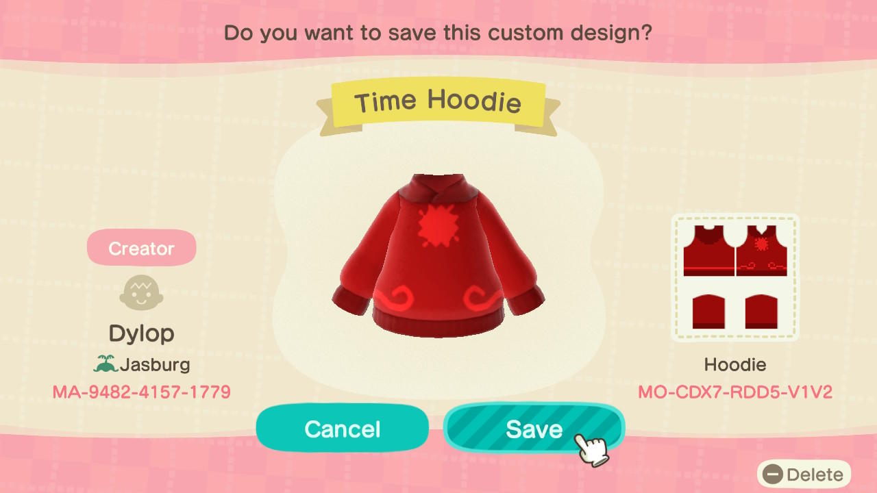 Animal Crossing Design Code: MO-CDX7-RDD5-V1V2 Homestuck Time