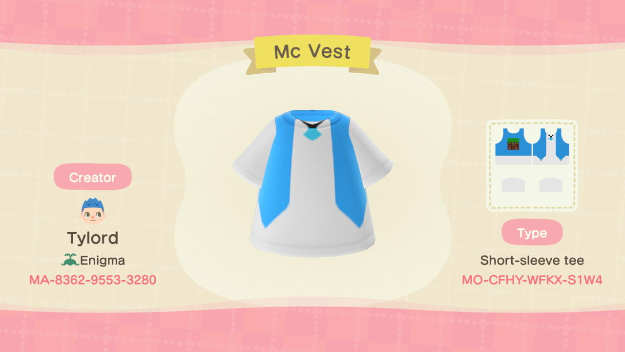 Animal Crossing Design Code: MO-CFHY-WFKX-S1W4 Mc Vest