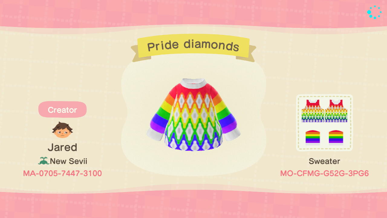 Animal Crossing Design Code: MO-CFMG-G52G-3PG6 Pride diamonds