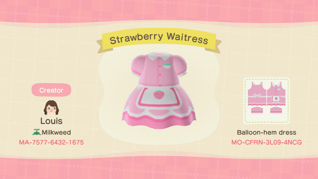 Animal Crossing Design Code: MO-CFRN-3L09-4NCG Strawberry Waitress