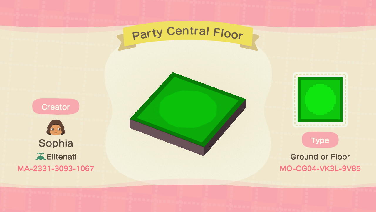 Animal Crossing Design Code: MO-CG04-VK3L-9V85 Party Central Floor