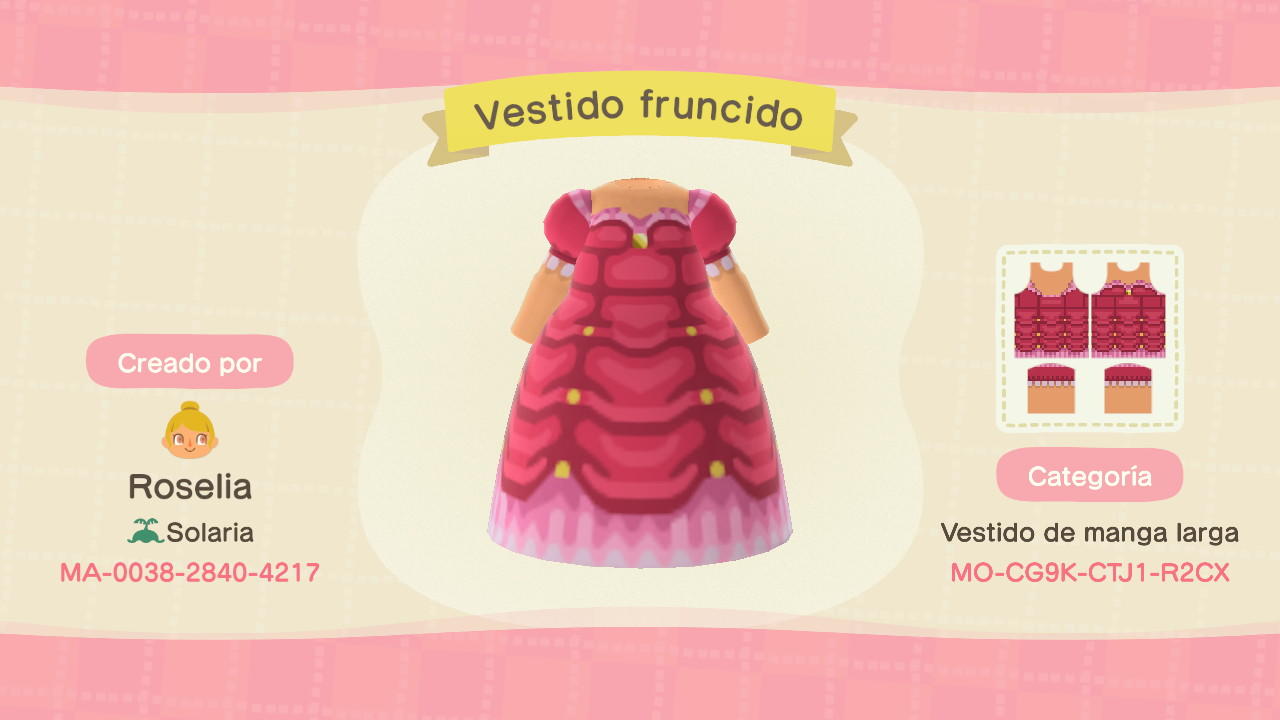Animal Crossing Design Code: MO-CG9K-CTJ1-R2CX Vestido Princesa