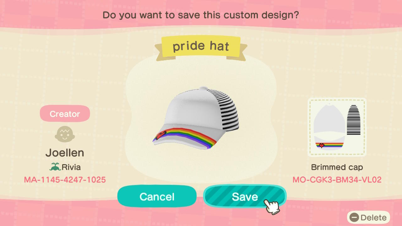 Animal Crossing Design Code: MO-CGK3-BM34-VL02 Pride
