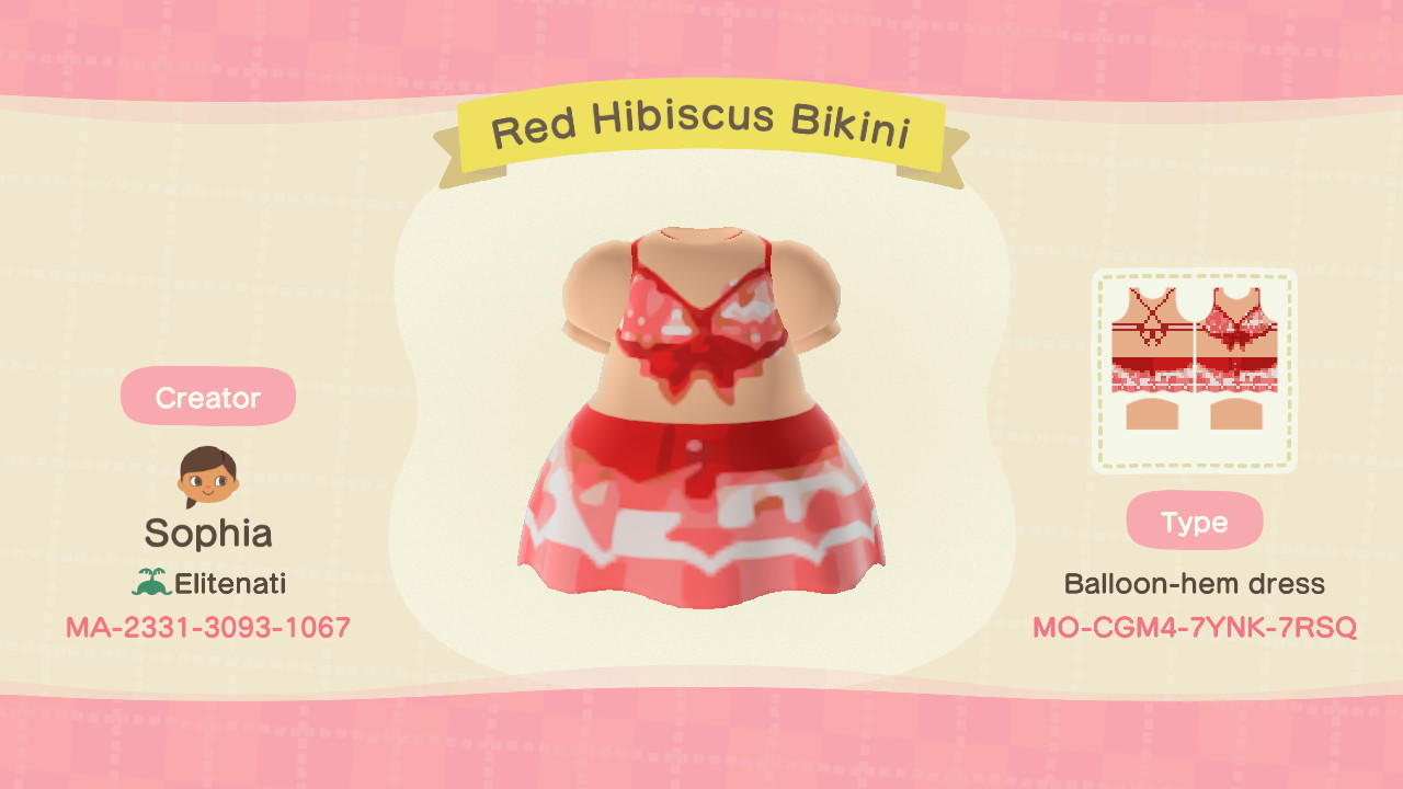 Animal Crossing Design Code: MO-CGM4-7YNK-7RSQ Red Hibiscus Bikini