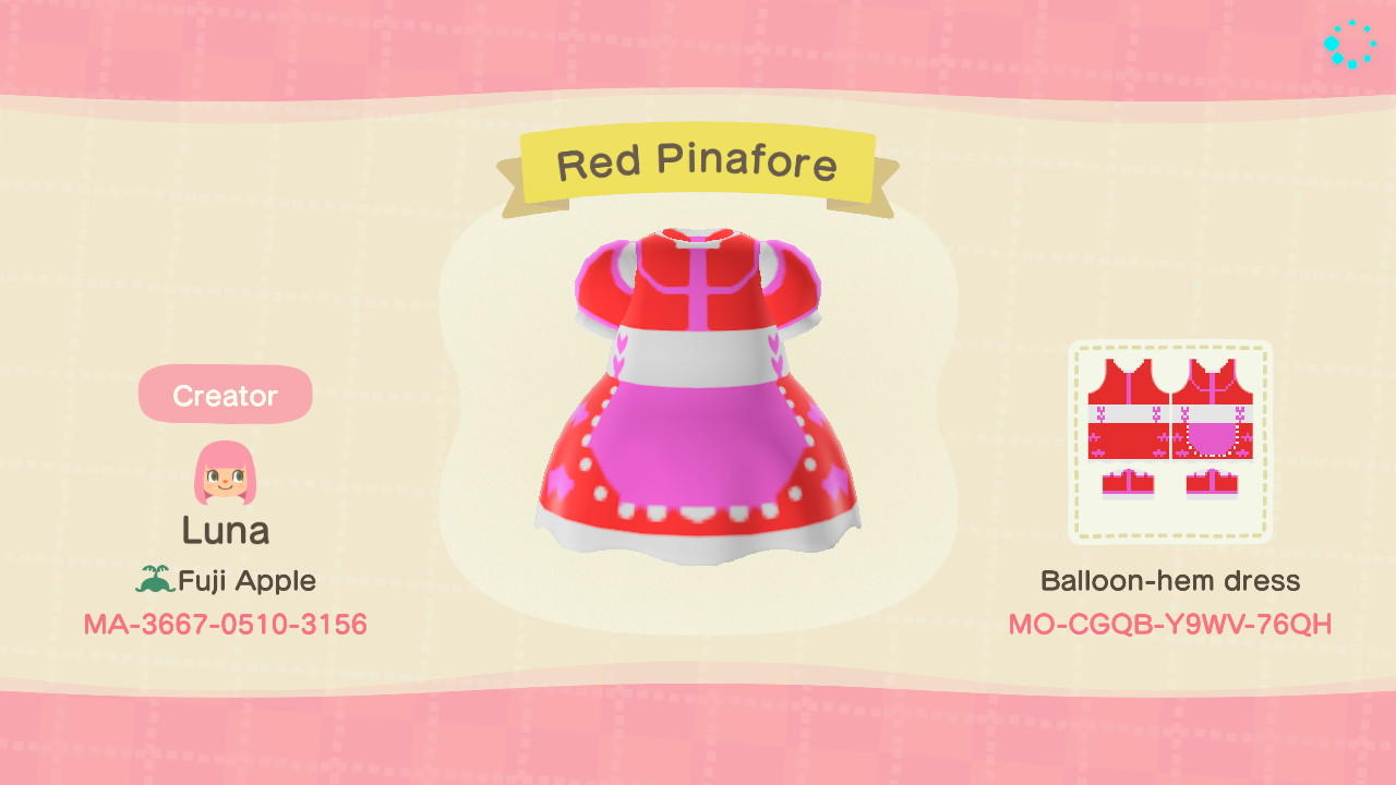 Animal Crossing Design Code: MO-CGQB-Y9WV-76QH Red Pinafore