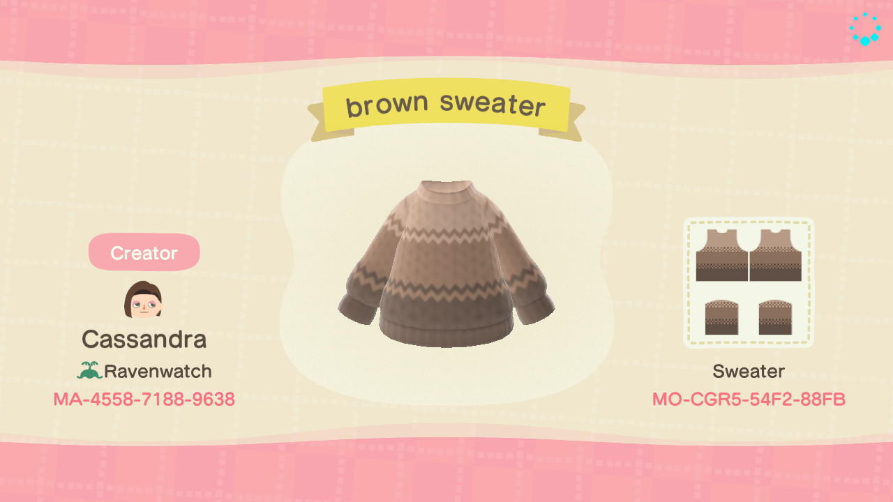 Animal Crossing Design Code: MO-CGR5-54F2-88FB brown sweater