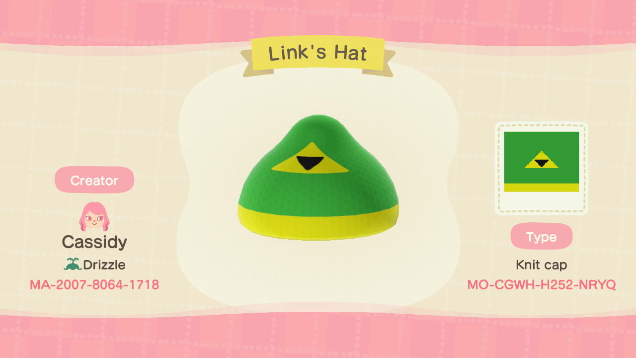 Animal Crossing Design Code: MO-CGWH-H252-NRYQ Link's Hat
