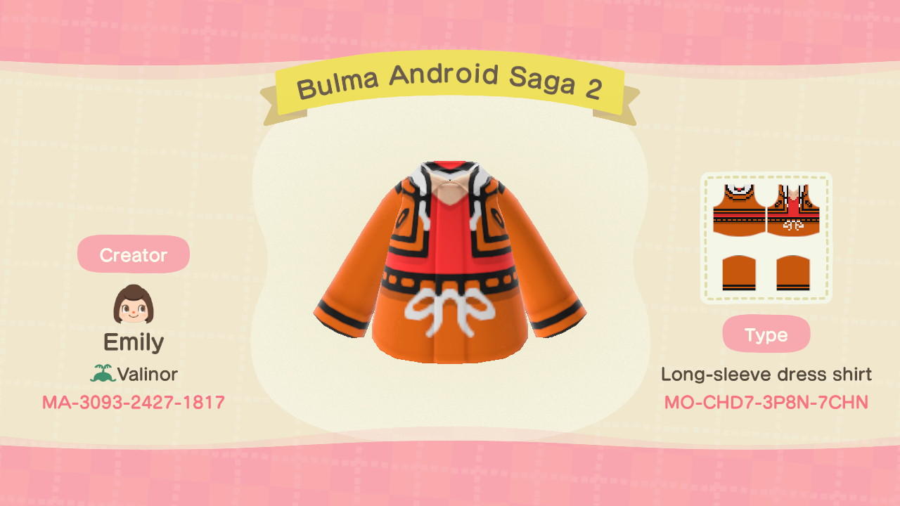 Animal Crossing Design Code: MO-CHD7-3P8N-7CHN Bulma Android Saga 2