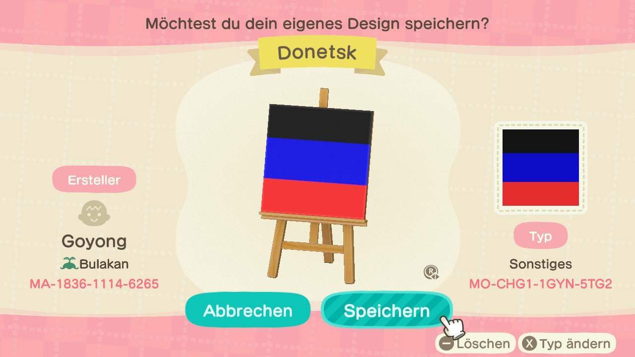 Animal Crossing Design Code: MO-CHG1-1GYN-5TG2 Donetsk PR