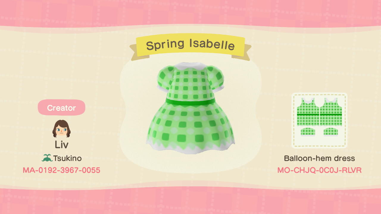 Animal Crossing Design Code: MO-CHJQ-0C0J-RLVR Spring Isabelle