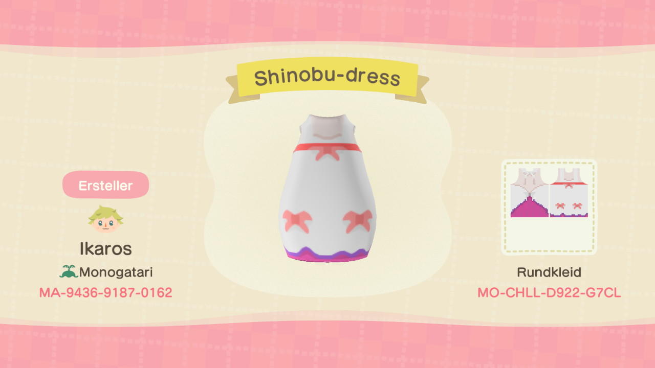 Animal Crossing Design Code: MO-CHLL-D922-G7CL Shinobu-dress