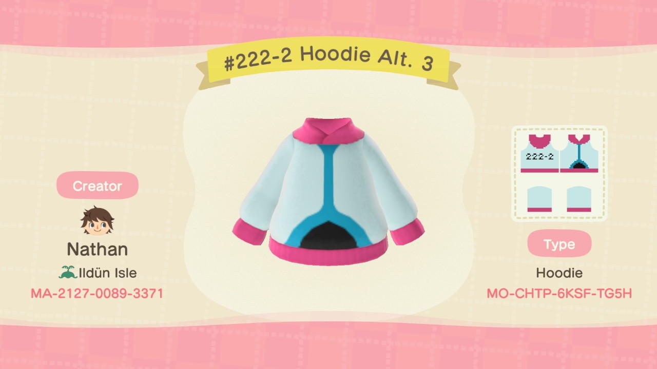 Animal Crossing Design Code: MO-CHTP-6KSF-TG5H G. Corsola hoodie