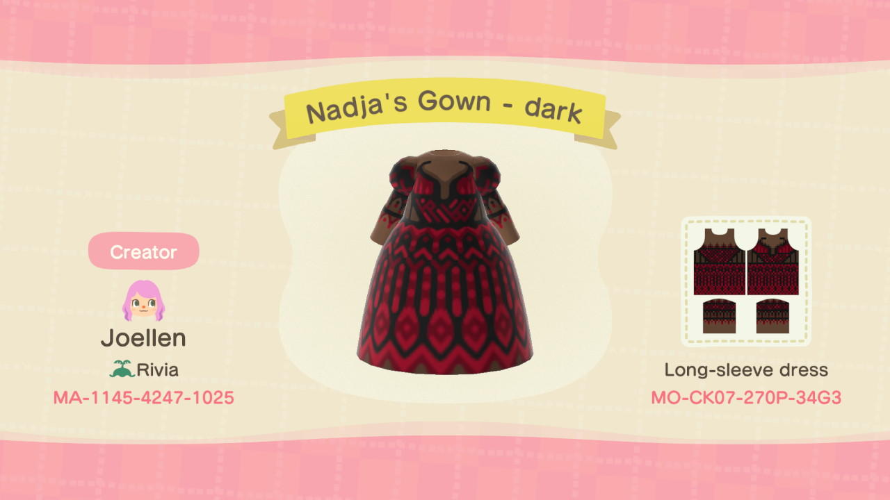 Animal Crossing Design Code: MO-CK07-270P-34G3 Nadja's Gown