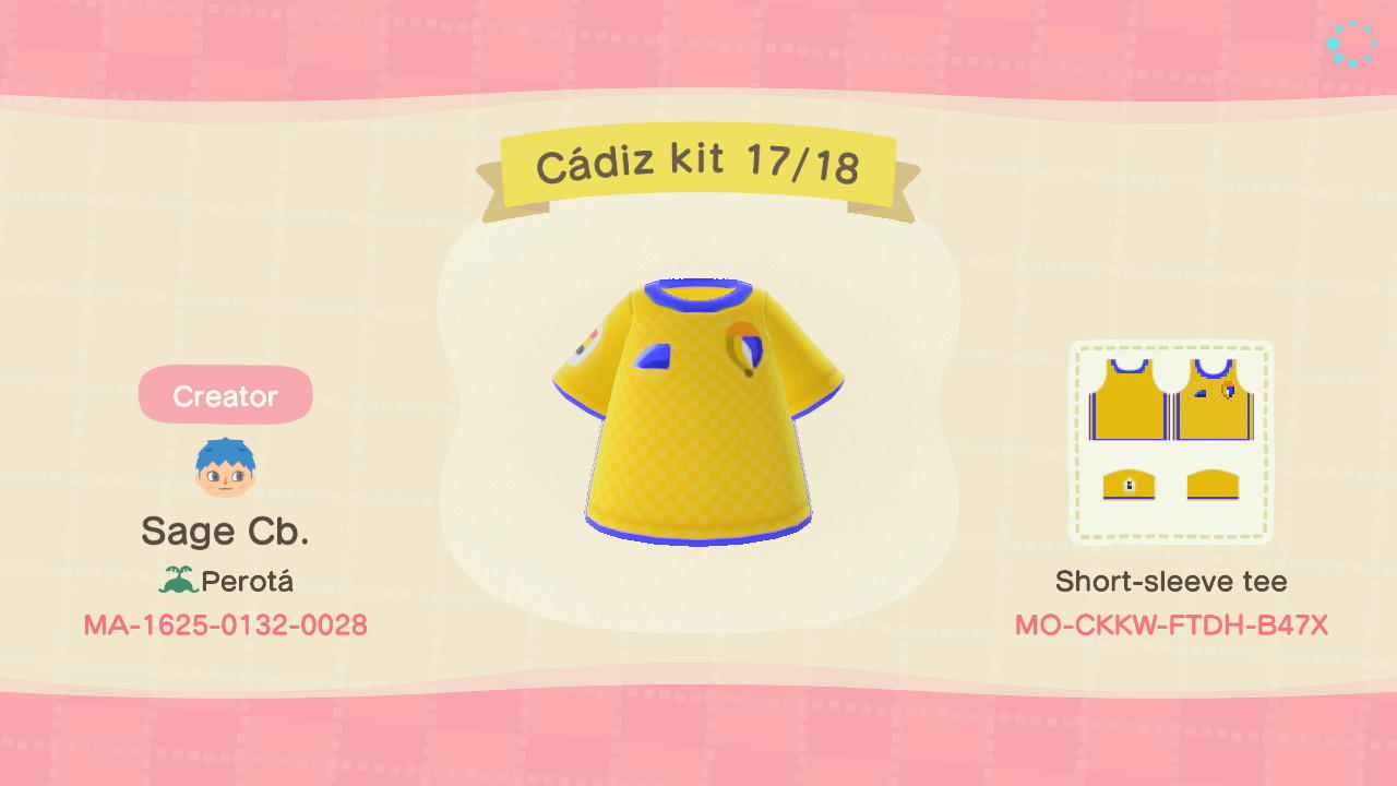 Animal Crossing Design Code: MO-CKKW-FTDH-B47X CÃ¡diz kit 17/18