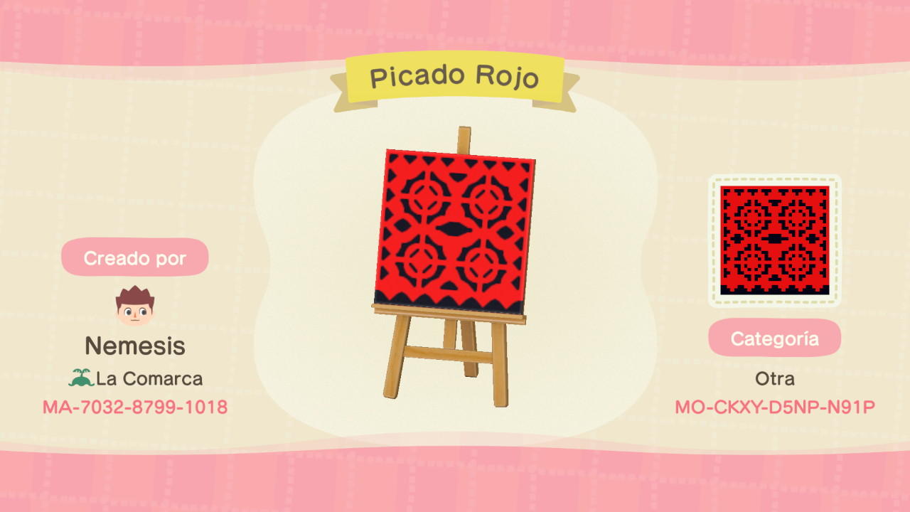 Animal Crossing Design Code: MO-CKXY-D5NP-N91P Picado Rojo