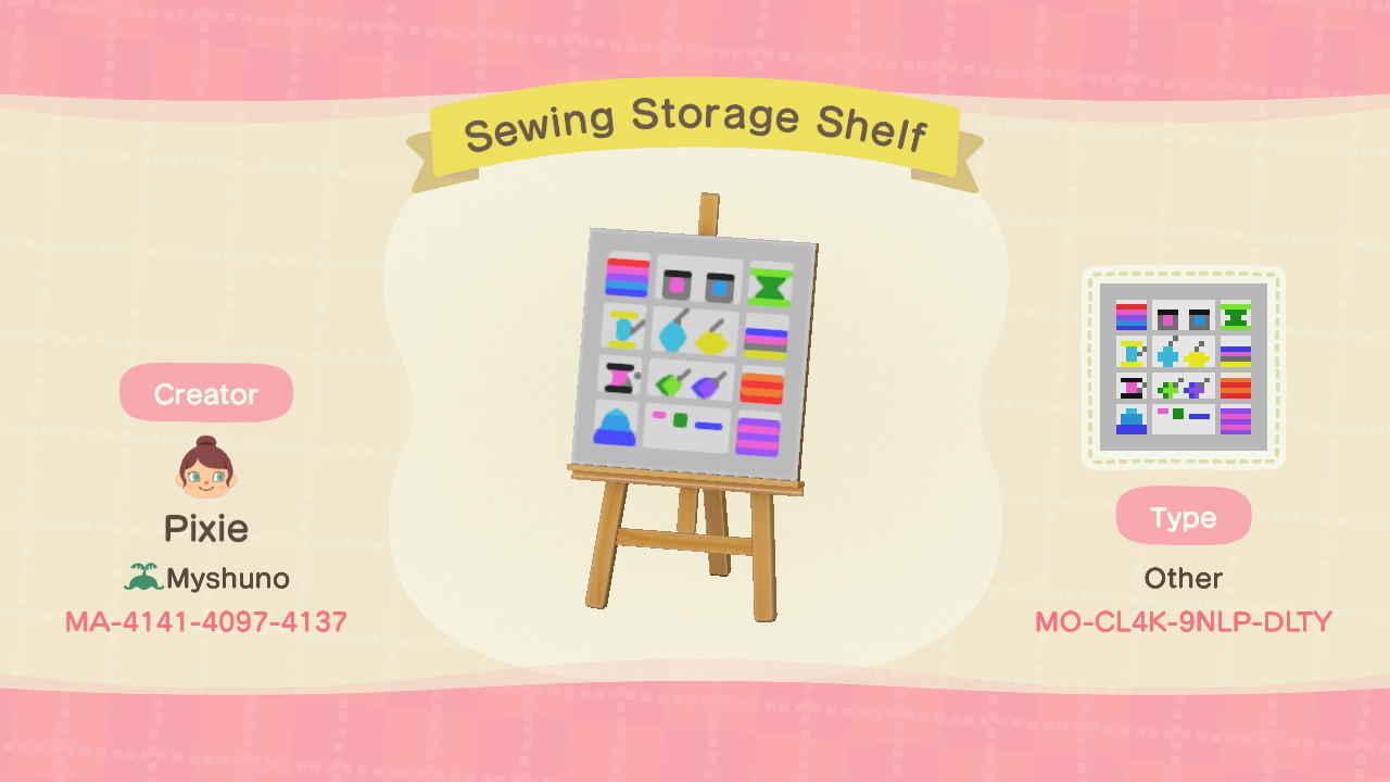 Animal Crossing Design Code: MO-CL4K-9NLP-DLTY Sewing Storage Shelf