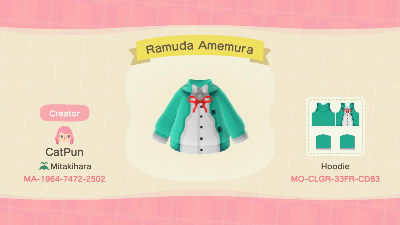 Animal Crossing Design Code: MO-CLGR-33FR-CD83 Ramuda Amemura