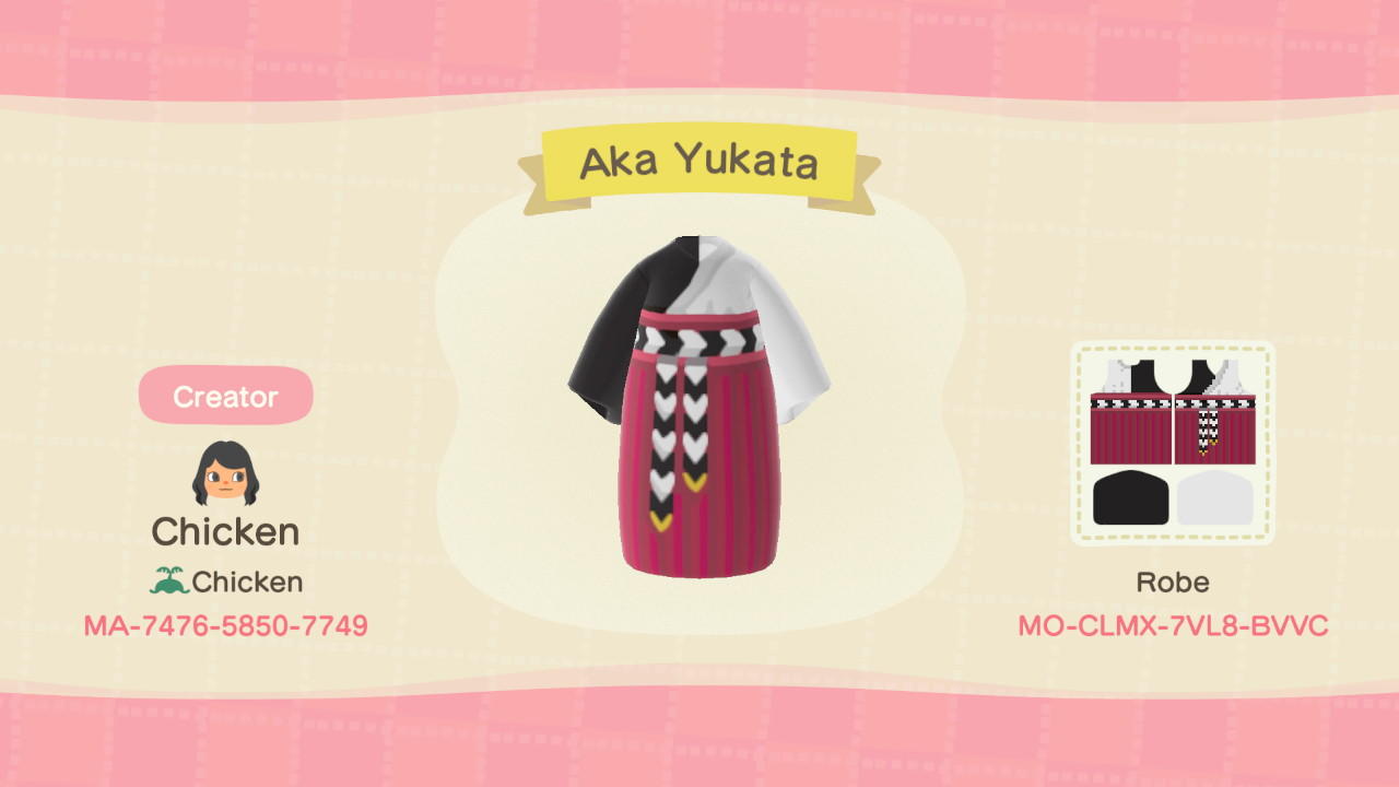 Animal Crossing Design Code: MO-CLMX-7VL8-BVVC Aka Yukata