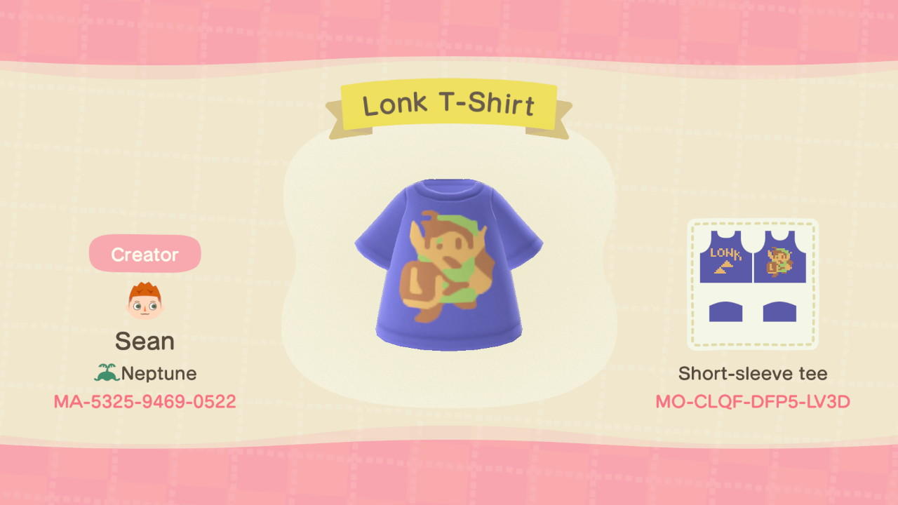 Animal Crossing Design Code: MO-CLQF-DFP5-LV3D Lonk T-Shirt