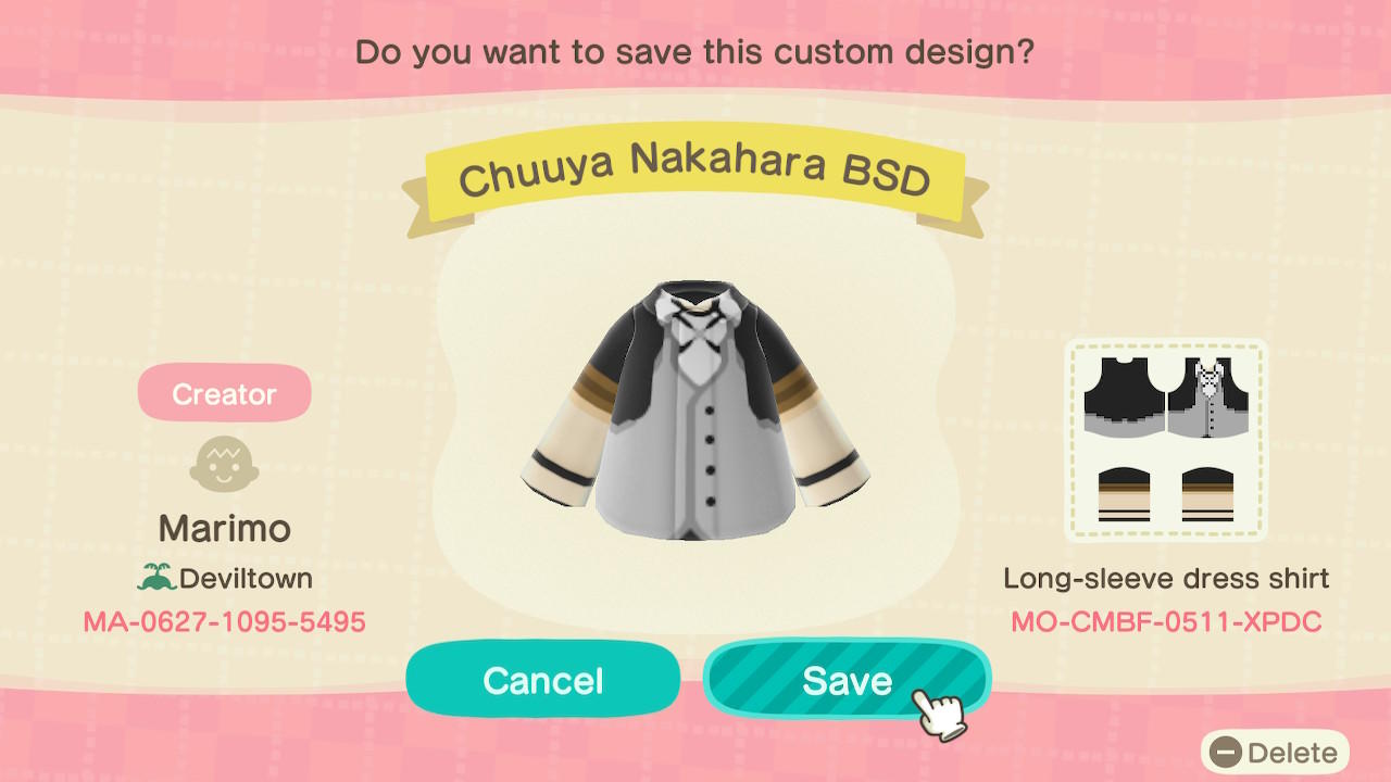 Animal Crossing Design Code: MO-CMBF-0511-XPDC Bungou BSD Chuuya