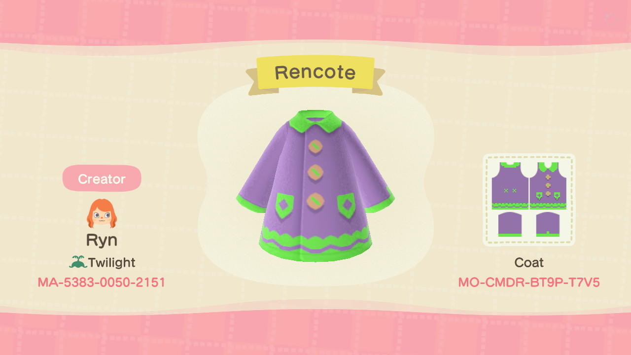 Animal Crossing Design Code: MO-CMDR-BT9P-T7V5 Rencote