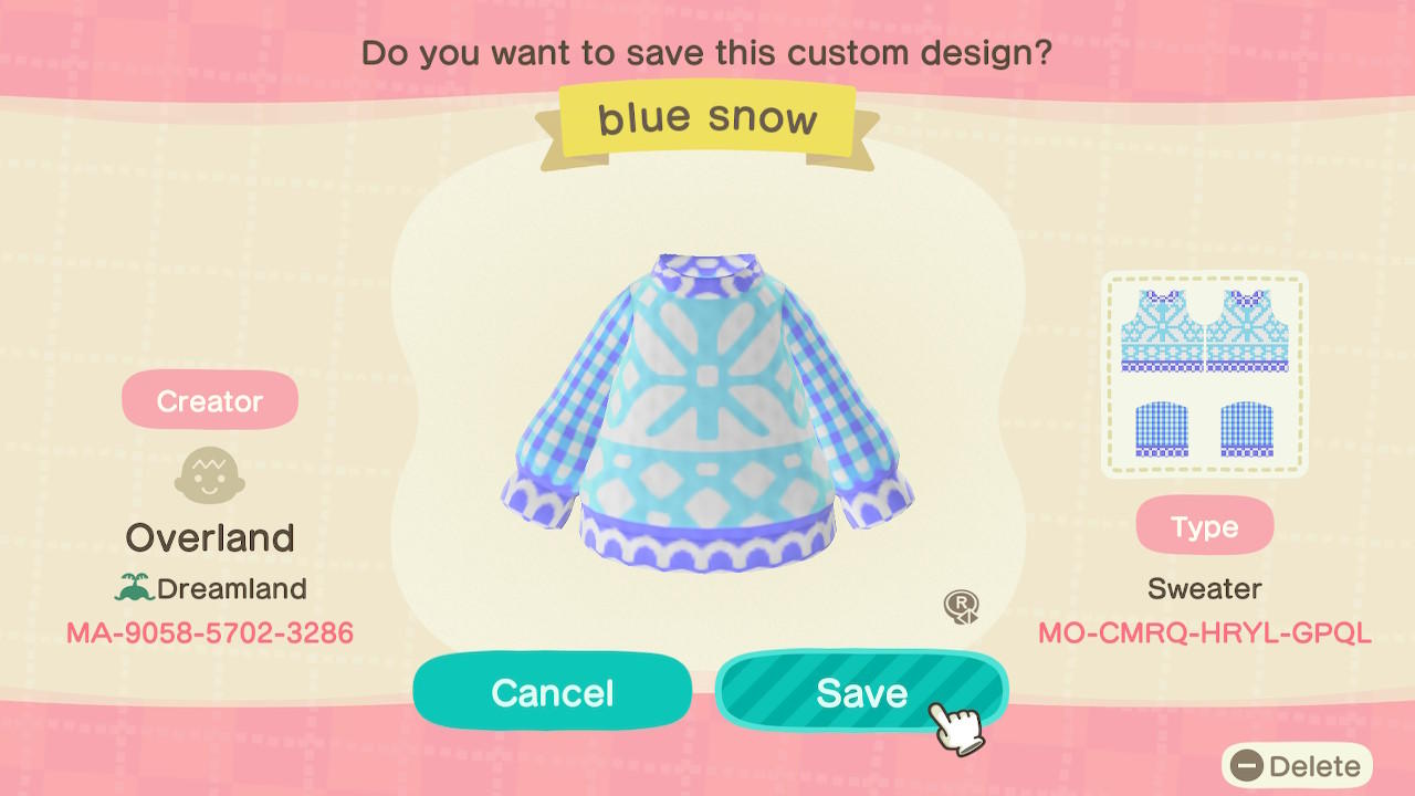 Animal Crossing Design Code: MO-CMRQ-HRYL-GPQL Blue snow