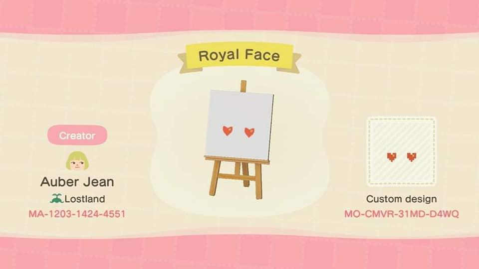 Animal Crossing Design Code: MO-CMVR-31MD-D4WQ Royal hearts Face