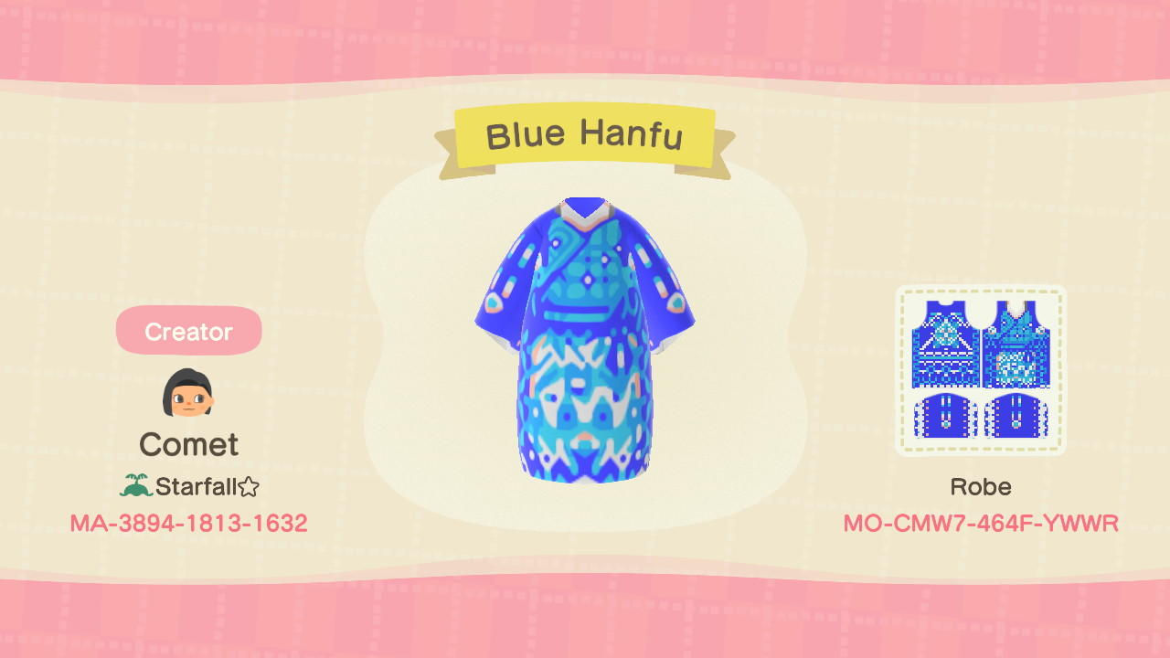 Animal Crossing Design Code: MO-CMW7-464F-YWWR Blue Hanfu