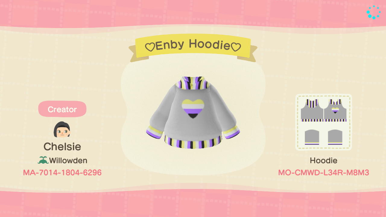 Animal Crossing Design Code: MO-CMWD-L34R-M8M3 ♡Enby Hoodie♡