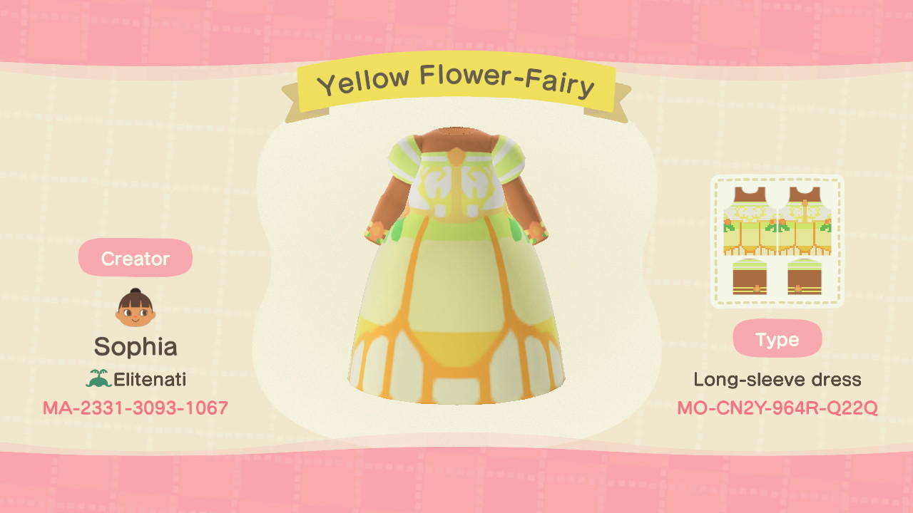 Animal Crossing Design Code: MO-CN2Y-964R-Q22Q Yellow Flower-Fairy6