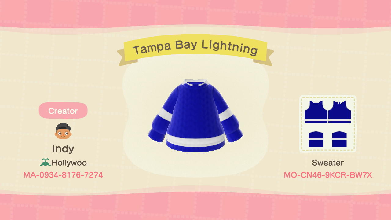 Animal Crossing Design Code: MO-CN46-9KCR-BW7X Tampa Bay Lightning