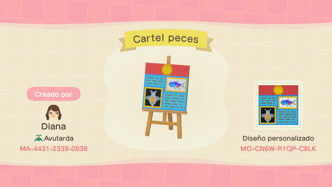 Animal Crossing Design Code: MO-CN6W-R1QP-C8LK Museum sign - Fish