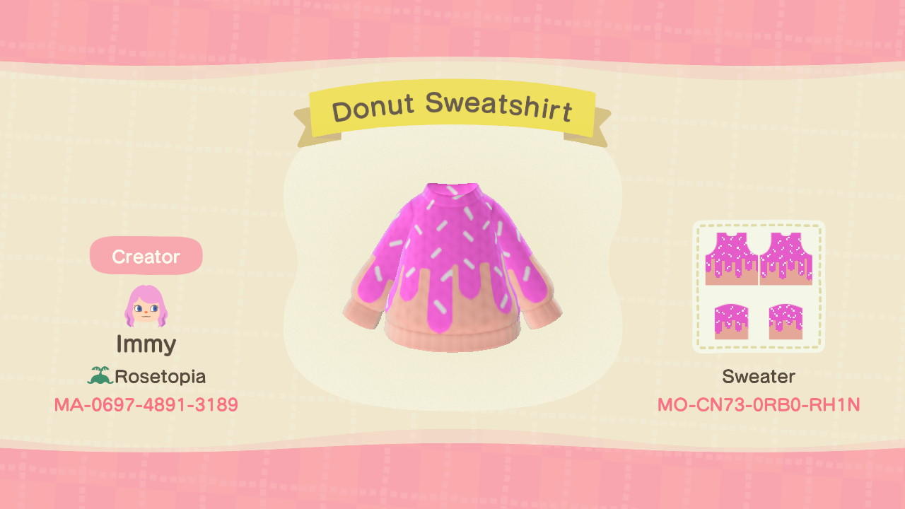 Animal Crossing Design Code: MO-CN73-0RB0-RH1N Donut Sweatshirt