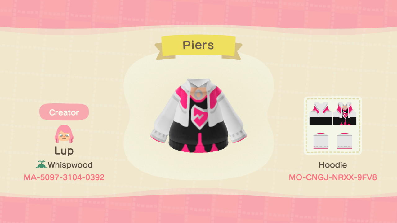 Animal Crossing Design Code: MO-CNGJ-NRXX-9FV8 Piers Hoodie