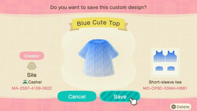 Animal Crossing Design Code: MO-CO9D-5SM4-HB81 Blue cute top