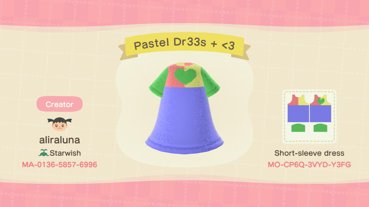 Animal Crossing Design Code: MO-CP6Q-3VYD-Y3FG Pastel Dr33s +