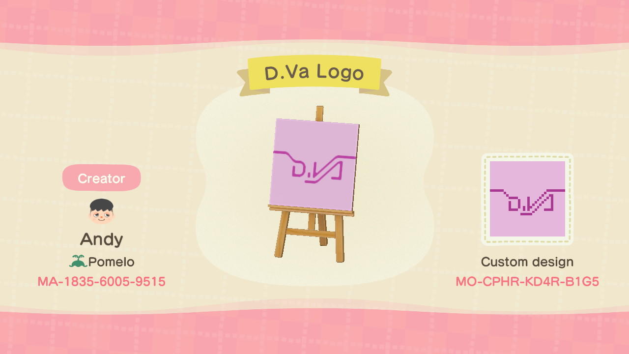 Animal Crossing Design Code: MO-CPHR-KD4R-B1G5 D.Va Logo