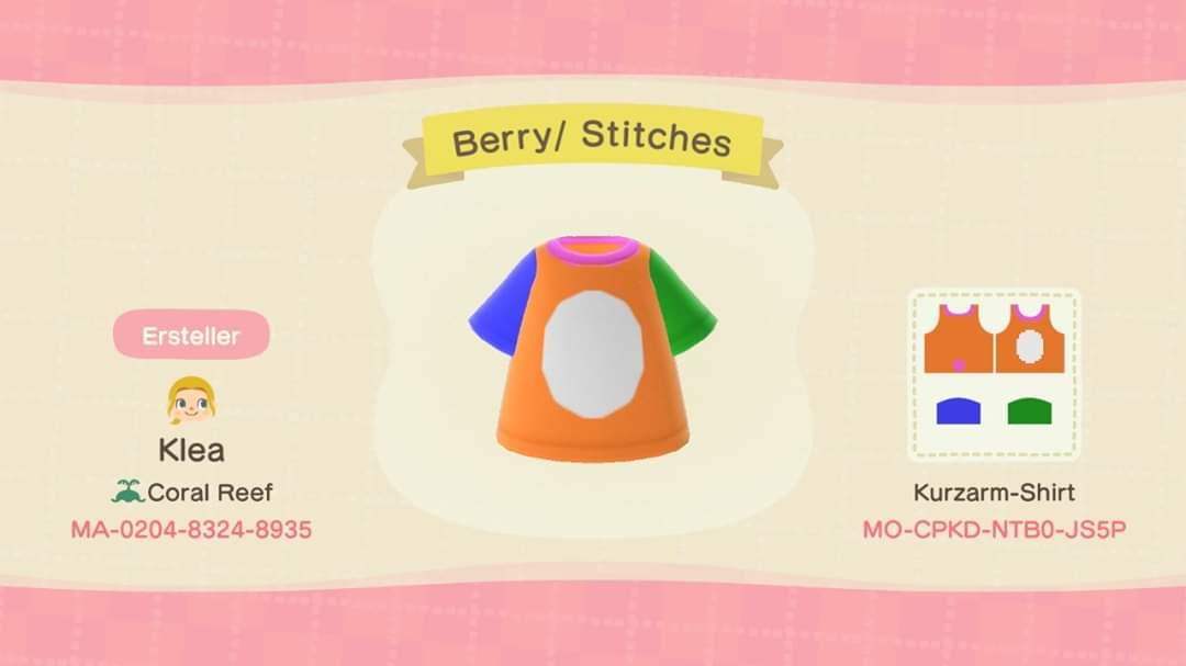 Animal Crossing Design Code: MO-CPKD-NTB0-JS5P Berry/ Stitches