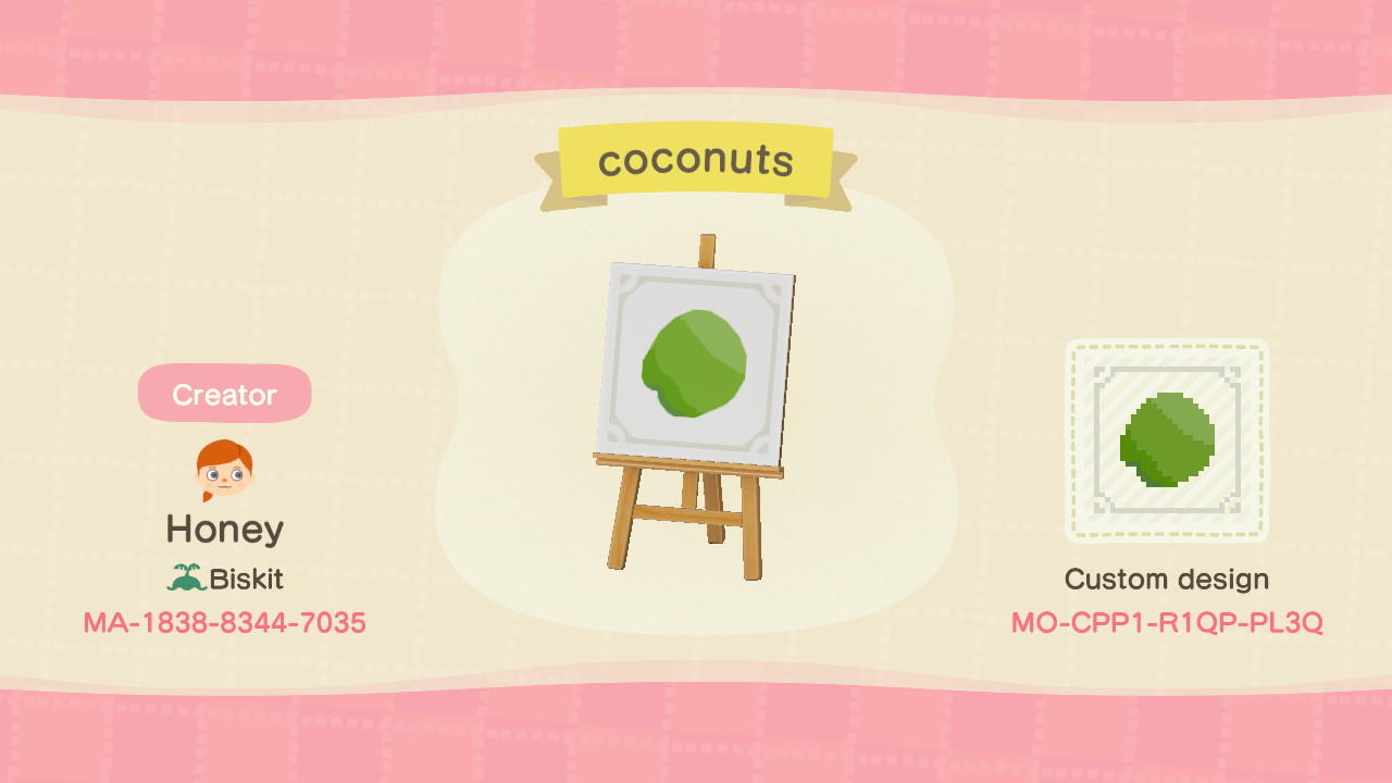 Animal Crossing Design Code: MO-CPP1-R1QP-PL3Q Coconuts