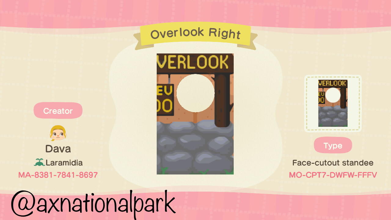 Animal Crossing Design Code: MO-CPT7-DWFW-FFFV Overlook Sign Right