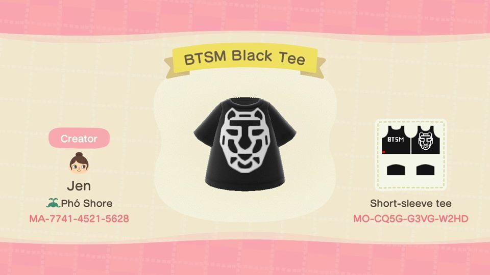 Animal Crossing Design Code: MO-CQ5G-G3VG-W2HD BTSM Black Tee