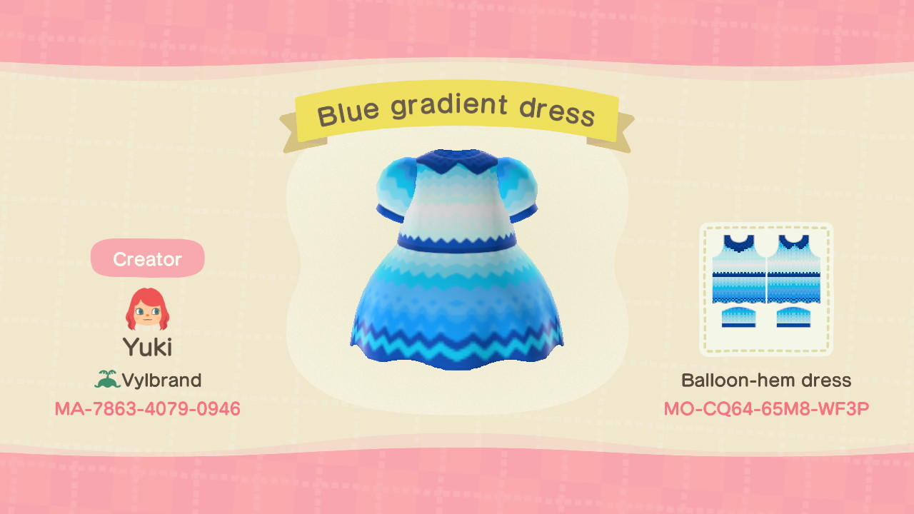 Animal Crossing Design Code: MO-CQ64-65M8-WF3P Blue Gradient Dress