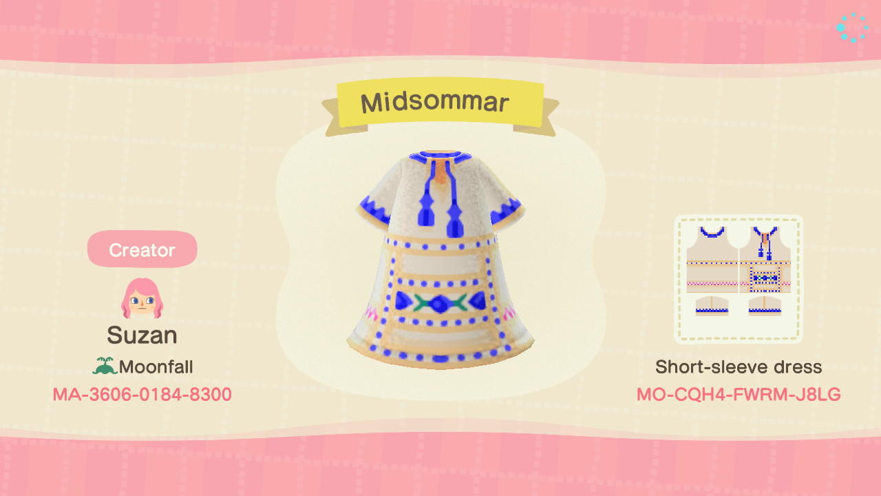 Animal Crossing Design Code: MO-CQH4-FWRM-J8LG Midsommar Dress
