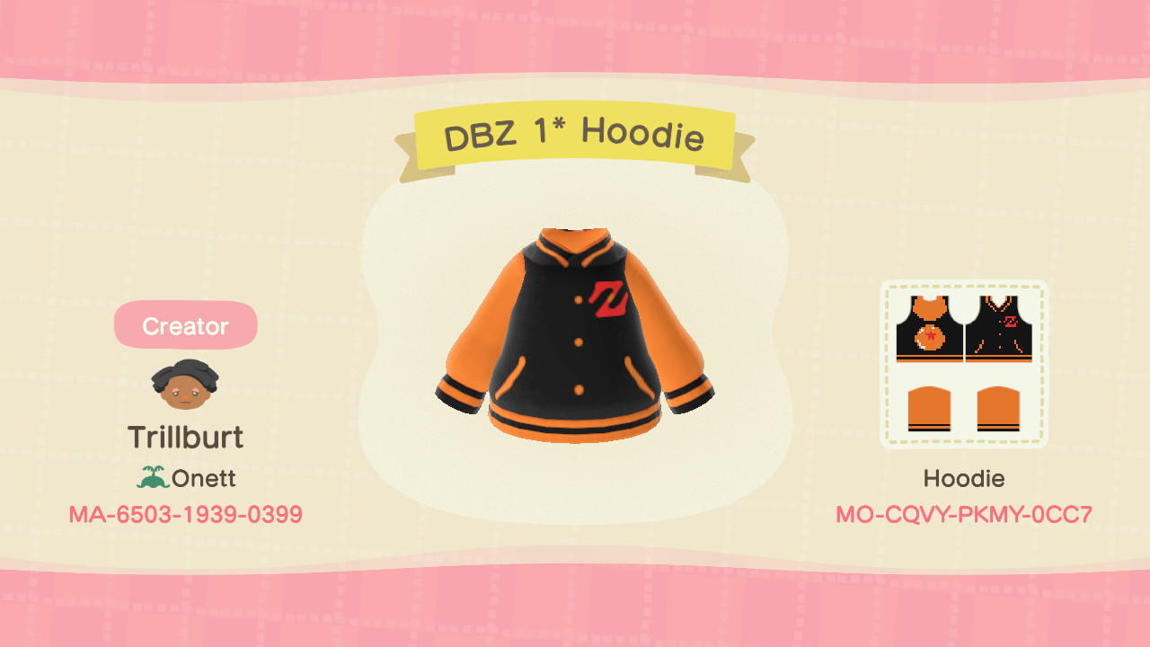 Animal Crossing Design Code: MO-CQVY-PKMY-0CC7 DBZ 1* Hoodie