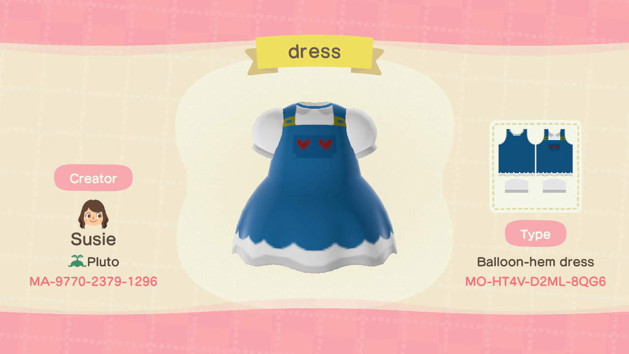 Animal Crossing Design Code: MO-CQYX-L36M-MQQ1O-HT4V-D2ML-8QG6 Dress