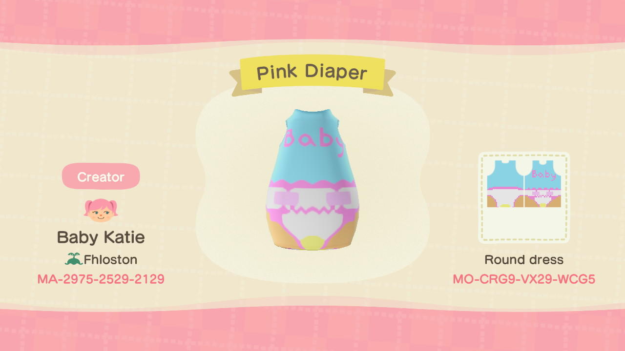 Animal Crossing Design Code: MO-CRG9-VX29-WCG5 Pink Diaper
