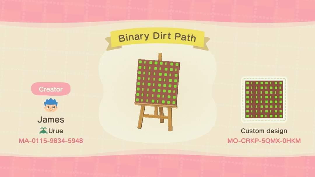 Animal Crossing Design Code: MO-CRKP-5QMX-0HKM Binary Dirt Path